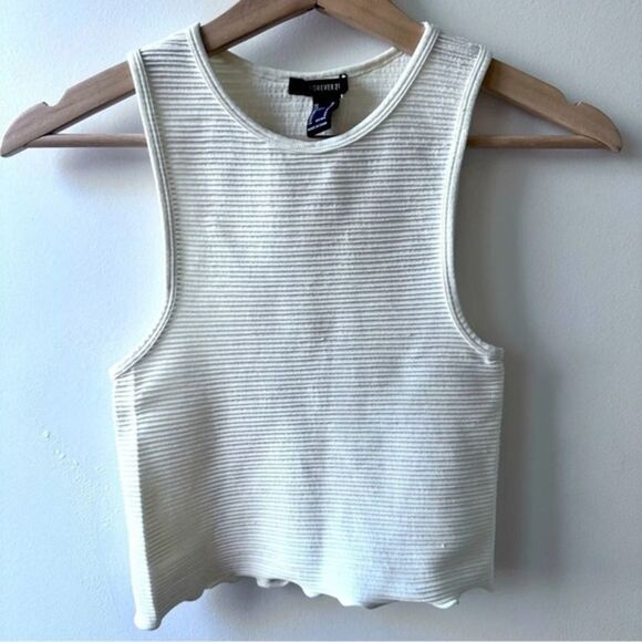 Forever 21 white sleeveless cropped shirt medium ribbed trendy minimalist clean - Picture 1 of 2